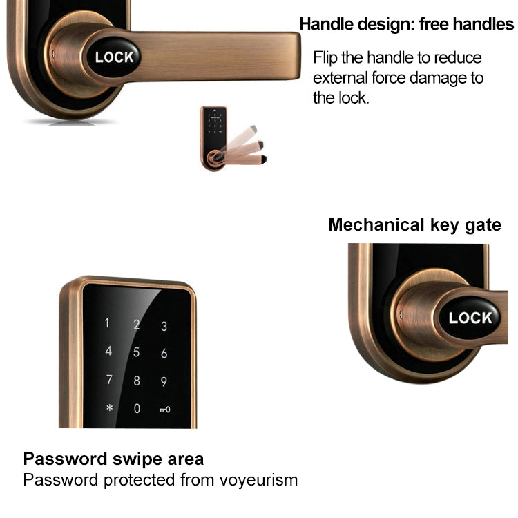 Password + Key + Sensor Card Zinc Alloy Red Bronze Electronic Door Lock Touch Screen Electronic Code Lock