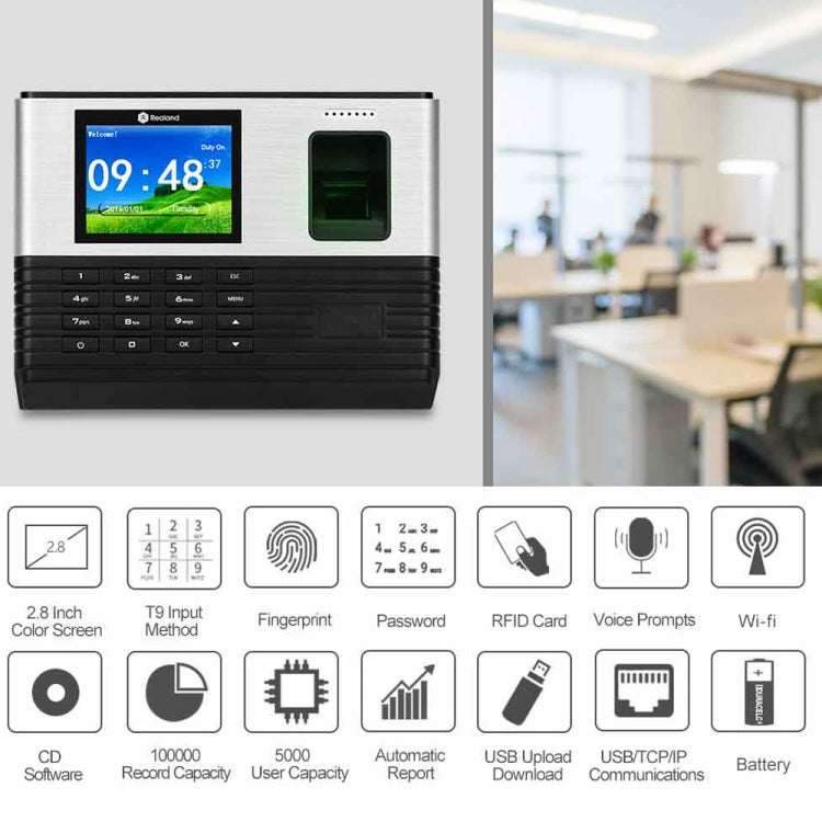 Realand AL355 Fingerprint Time Attendance with 2.8 inch Color Screen & ID Card Function & WiFi