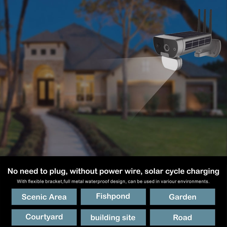 T8 1080P Full HD Solar Battery Ultra Low Power Sound Light Alarm Network Camera, Support Motion Detection, Night Vision, Two Way Audio, TF Card
