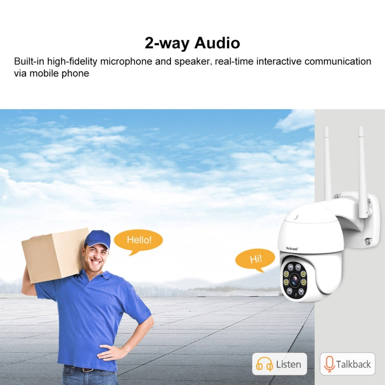 Sricam SP028 1080P HD Outdoor PTZ Camera, Support Two Way Audio / Motion Detection / Humanoid Detection / Color Night Vision / TF Card, US Plug