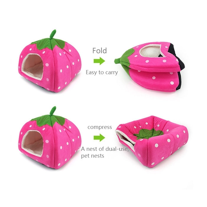 Strawberry Shaped Foldable Short Plush Pet House Nest, Size: L