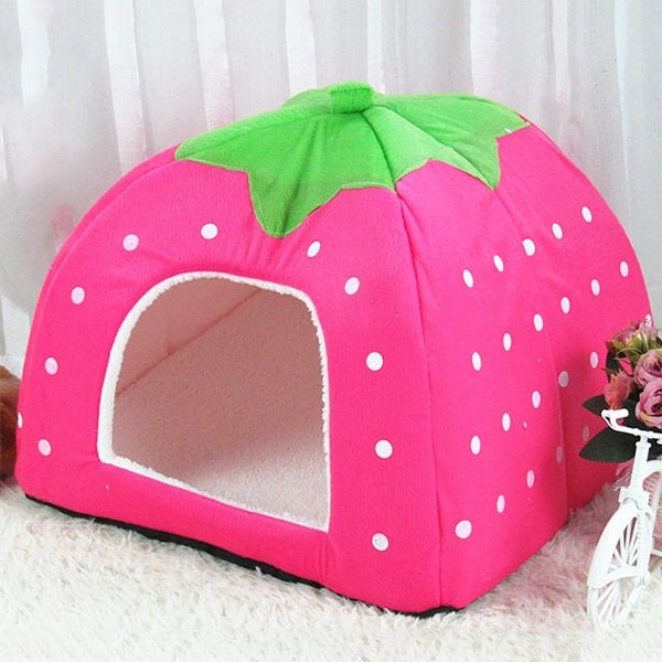 Strawberry Shaped Foldable Short Plush Pet House Nest, Size: L