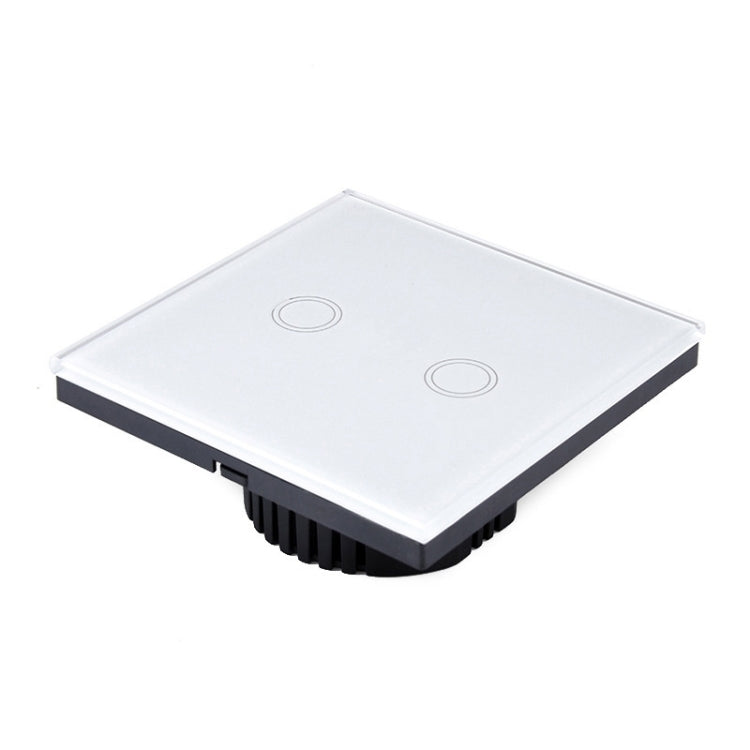 86mm 2 Gang Tempered Glass Panel Wall Switch Smart Home Light Touch Switch with RF433 Remote Controller, AC 110V-240V