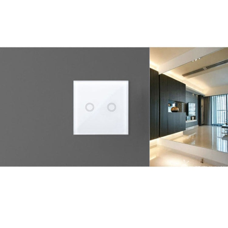 86mm 2 Gang Tempered Glass Panel Wall Switch Smart Home Light Touch Switch with RF433 Remote Controller, AC 110V-240V