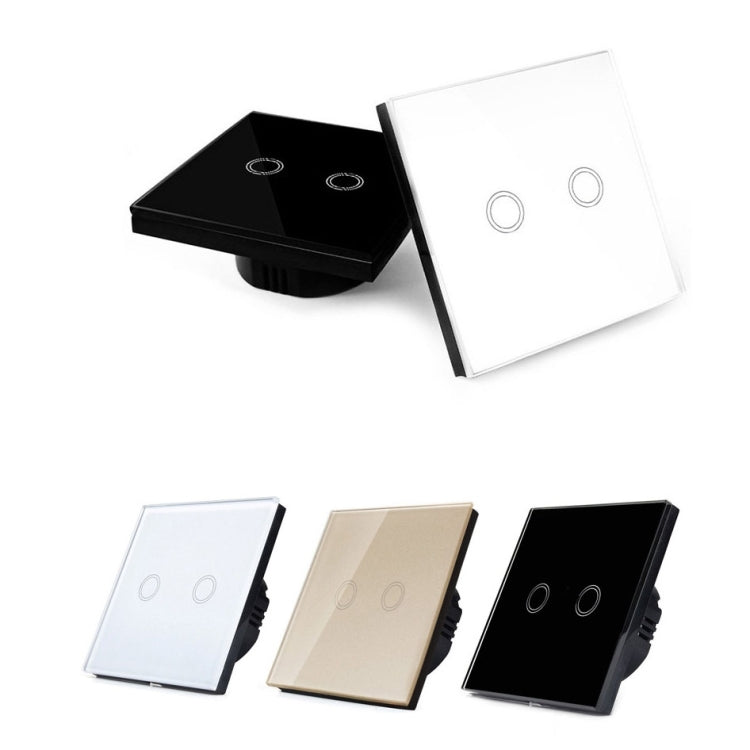 86mm 2 Gang Tempered Glass Panel Wall Switch Smart Home Light Touch Switch with RF433 Remote Controller, AC 110V-240V