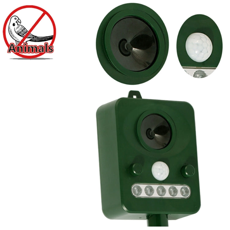 Environmental Friendly White + Red Light Solar-powered LED Ultrasonic Animal Repeller Bird Cat Dog Control Device With 6.5V / 0.1W Solar Panel & PIR Sensor & Light Sensor, Got the CE / ROHS Certification