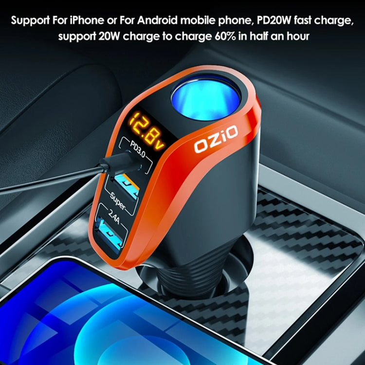 DY48TC 188W USB-C / Type-C + USB Dual Port Multi-function Car Charger with Cigarette Lighter