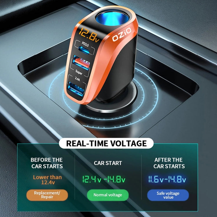 DY48TC 188W USB-C / Type-C + USB Dual Port Multi-function Car Charger with Cigarette Lighter