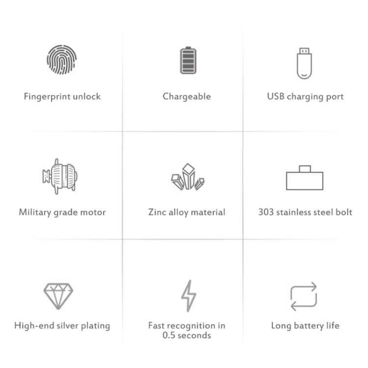 T21F Micro USB Charging Zinc Alloy Smart Single Open Fingerprint Drawer Lock File Cabinet Lock