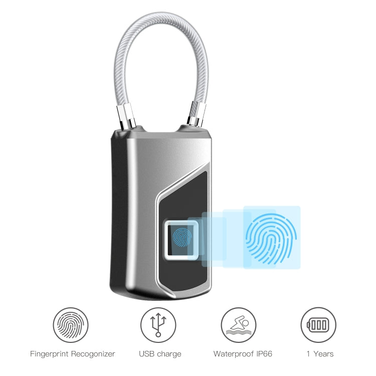 Anytek USB Charging Waterproof Anti-theft Non-password Electrically Intelligent Fingerprint Padlock Size:3.2cm × 3.5cm × 9cm