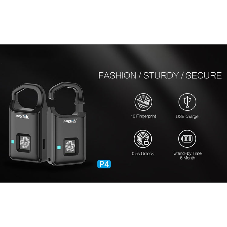 Anytek P4 3.7V Micro USB Charging Semiconductor Fingerprint Sensing Small Padlock