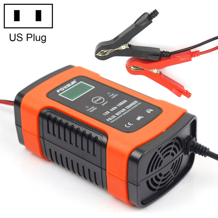 FOXSUR 12V 6A Intelligent Universal Battery Charger for Car Motorcycle, Length: 55cm, US Plug