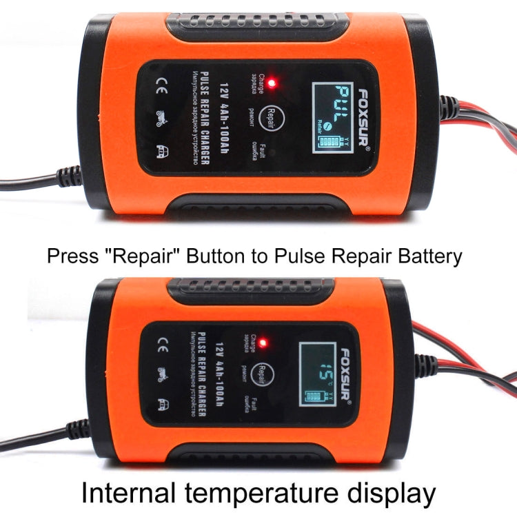 FOXSUR 12V 6A Intelligent Universal Battery Charger for Car Motorcycle, Length: 55cm, US Plug