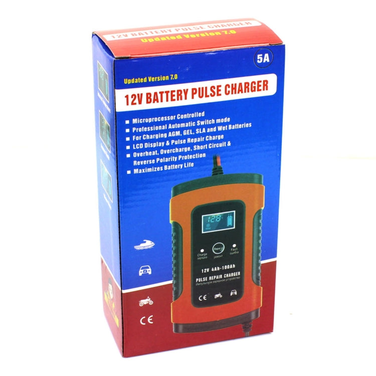 FOXSUR 12V 6A Intelligent Universal Battery Charger for Car Motorcycle, Length: 55cm, US Plug