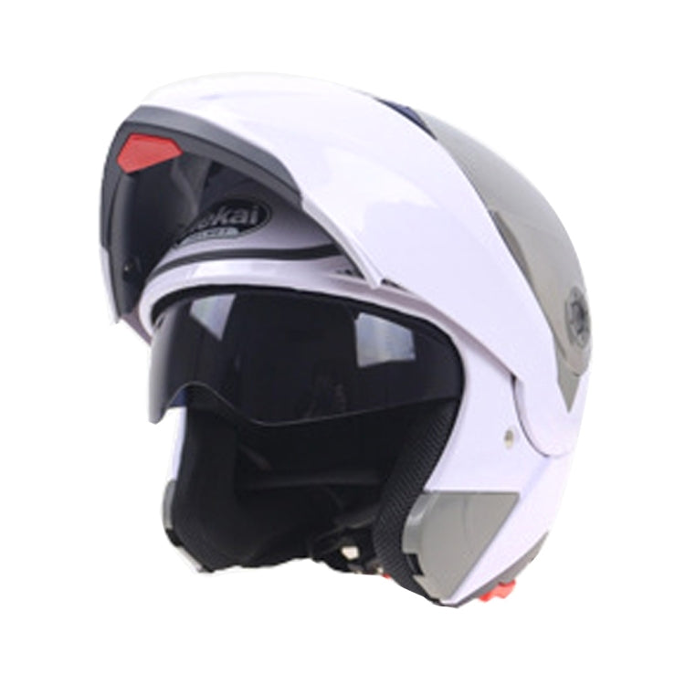 JIEKAI 105 Full Face Helmet Electromobile Motorcycle Double Lens Protective Helmet, Size: XL (White+Silver)