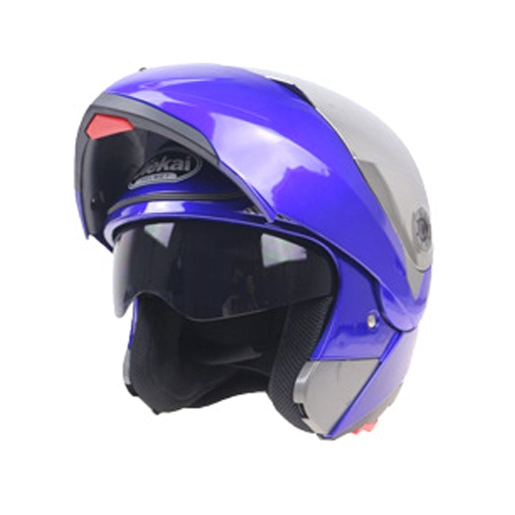 JIEKAI 105 Full Face Helmet Electromobile Motorcycle Double Lens Protective Helmet, Size: XL (Blue+Silver)