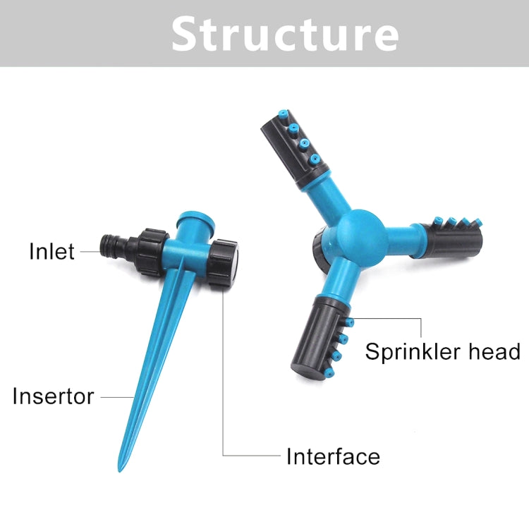 Automatic 360 Rotating Adjustable Garden Water Sprinklers Lawn Irrigation System with 3 Arm Sprayers and Spike Base