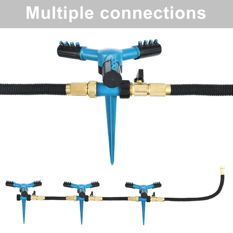 Automatic 360 Rotating Adjustable Garden Water Sprinklers Lawn Irrigation System with 3 Arm Sprayers and Spike Base