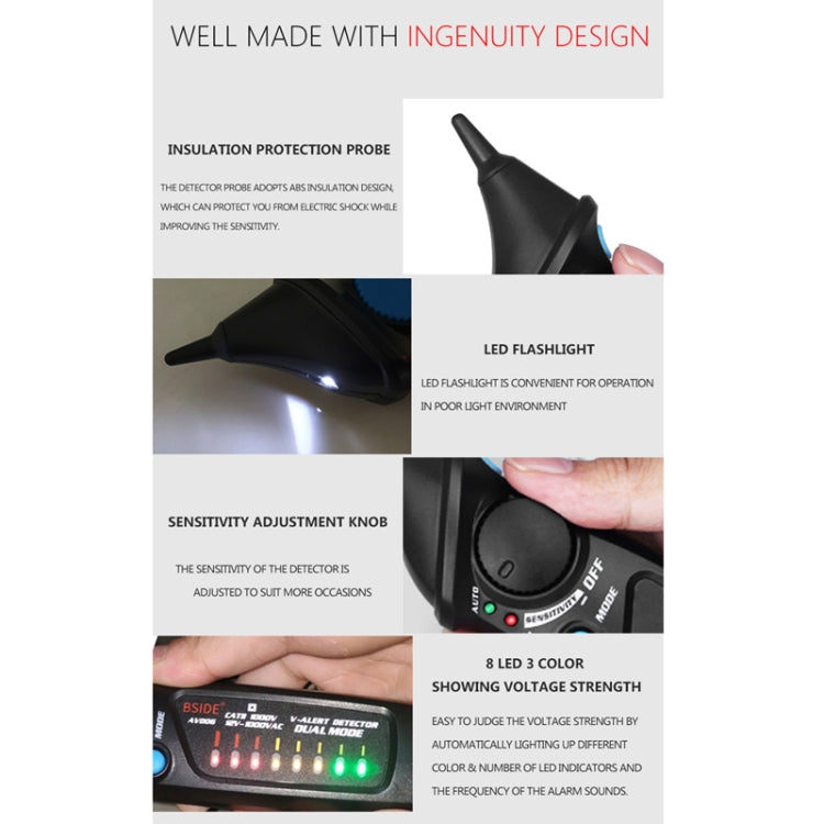 BSIDE AVD06 Non-contact AC Voltage Detectors 12~1000V Induction Electroprobe Pen Type ACV Electric Testers Household Tool with LED Light