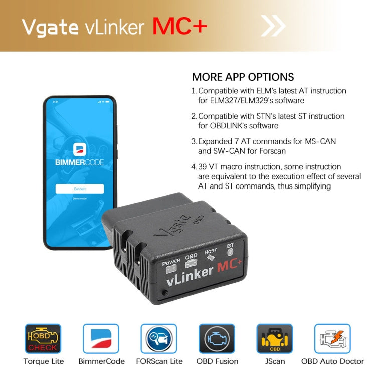 Vgate VLINKER MC+ V2.2 Bluetooth 4.0 Car OBD Fault Diagnosis Detector