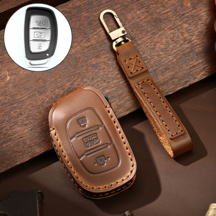 Hallmo Car Cowhide Leather Key Protective Cover Key Case for Hyundai IX35 A Style