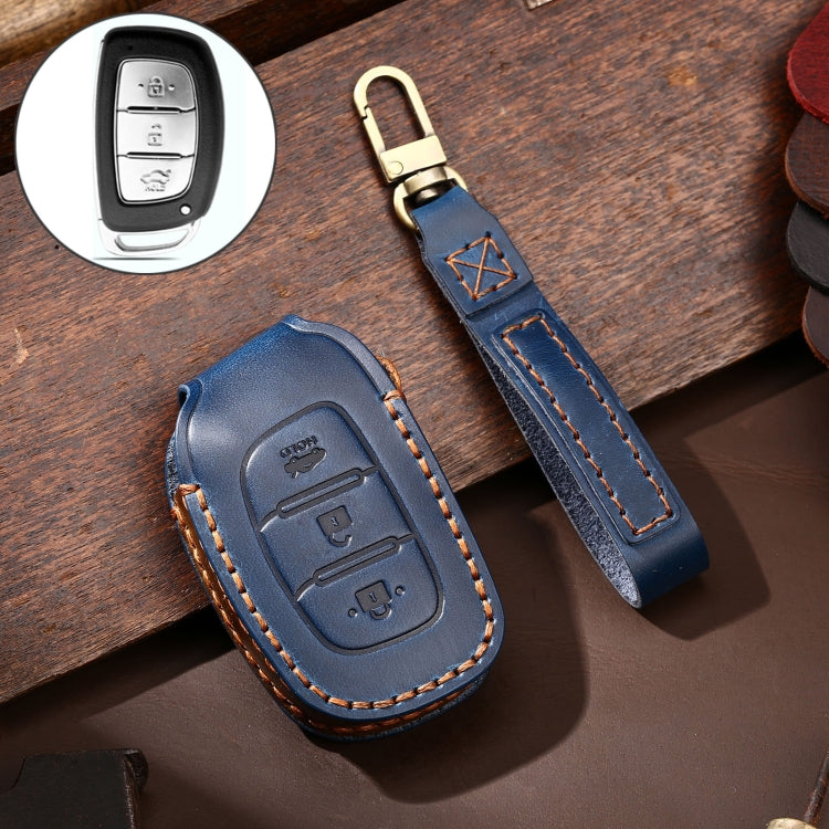 Hallmo Car Cowhide Leather Key Protective Cover Key Case for Hyundai IX35 B Style