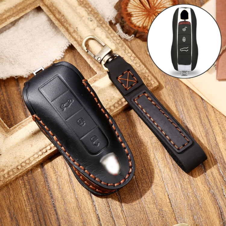 Hallmo Car Cowhide Leather Key Protective Cover Key Case for Porsche Macan 718 2021 A Style