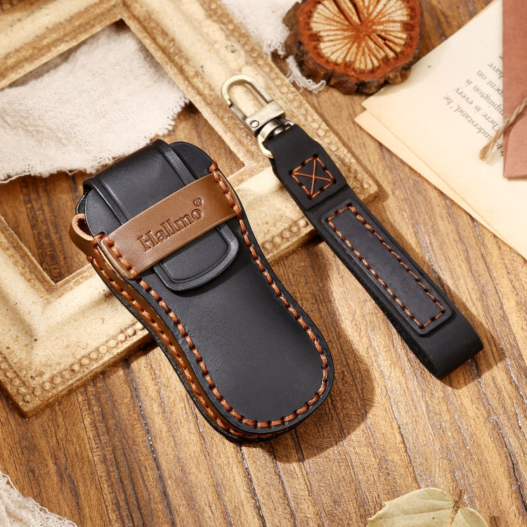 Hallmo Car Cowhide Leather Key Protective Cover Key Case for Porsche Macan 718 2021 B Style