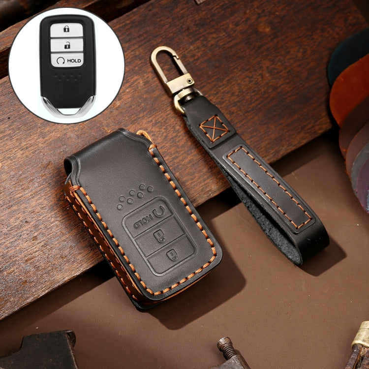 Hallmo Car Cowhide Leather Key Protective Cover Key Case for Honda Civic / Accord 3-button Start