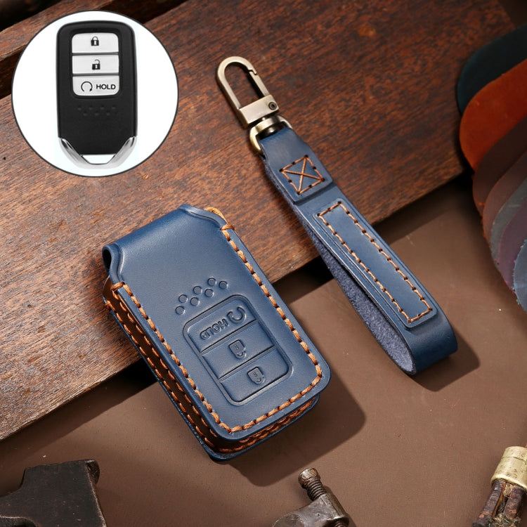 Hallmo Car Cowhide Leather Key Protective Cover Key Case for Honda Civic / Accord 3-button Start