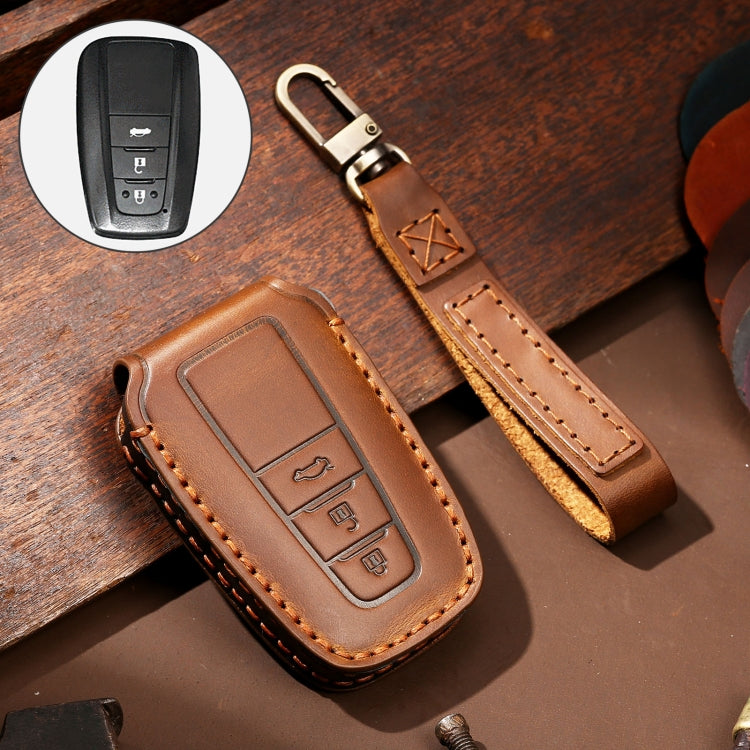 Hallmo Car Cowhide Leather Key Protective Cover Key Case for Toyota Corolla 2018 3-button