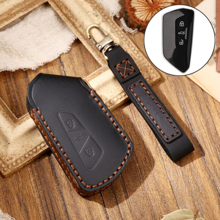 Hallmo Car Cowhide Leather Key Protective Cover Key Case for Volkswagen Golf 8