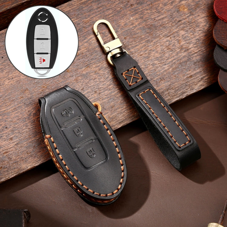 Hallmo Car Cowhide Leather Key Protective Cover Key Case for Nissan Sylphy 3-button Horn