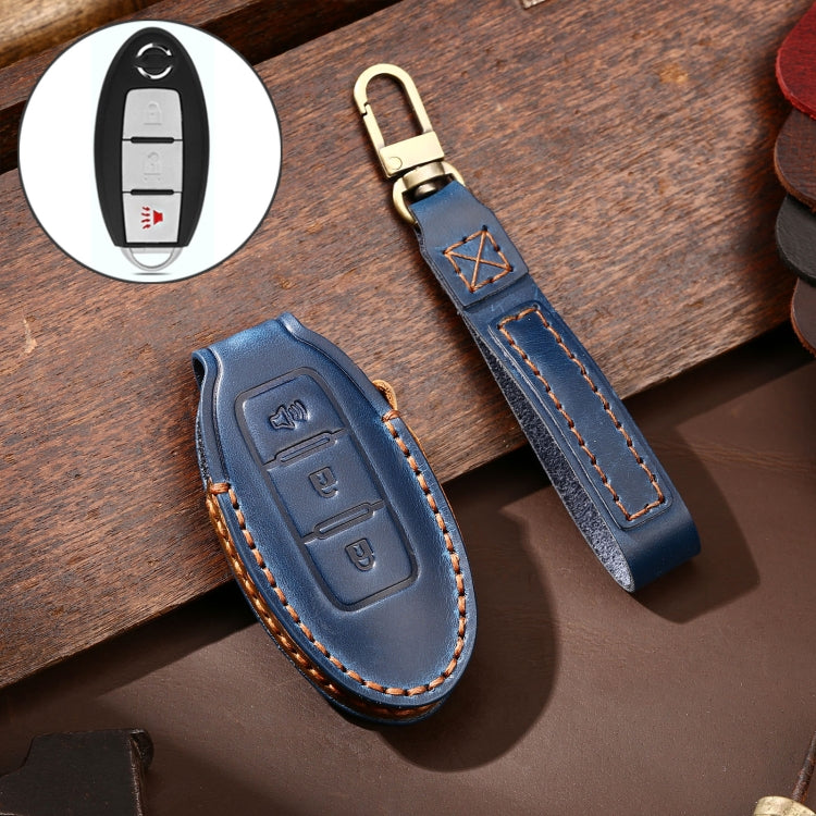 Hallmo Car Cowhide Leather Key Protective Cover Key Case for Nissan Sylphy 3-button Horn
