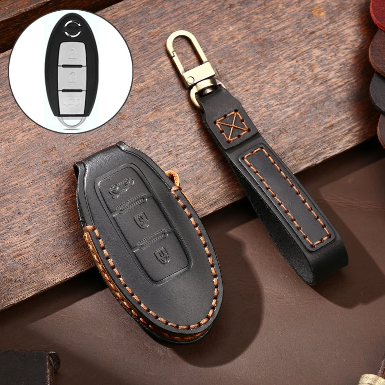 Hallmo Car Cowhide Leather Key Protective Cover Key Case for Nissan Sylphy 3-button Tail Box