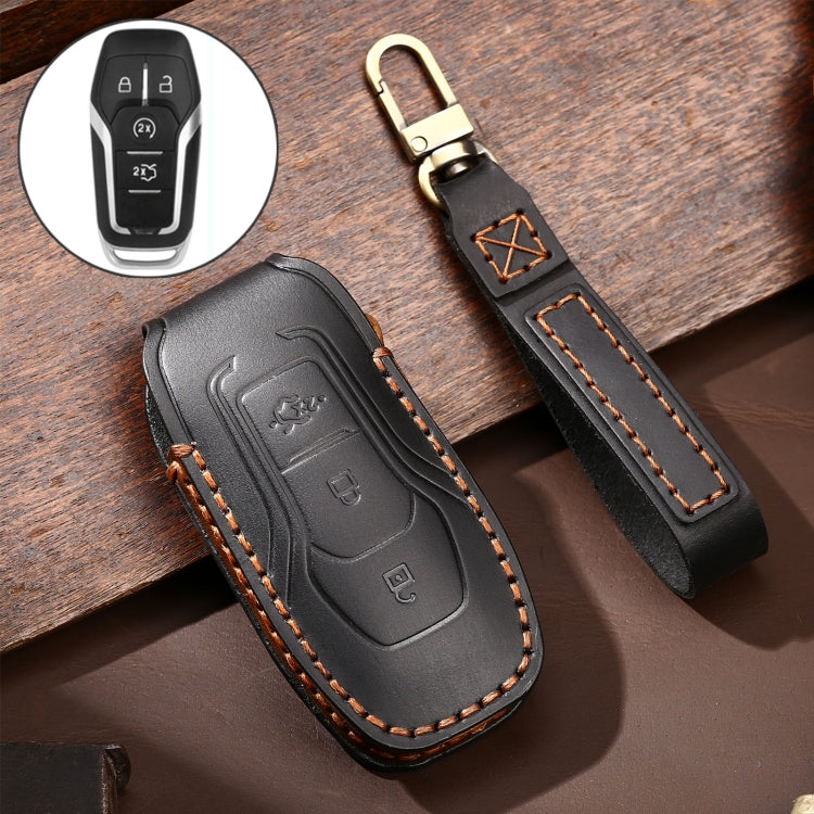 Hallmo Car Cowhide Leather Key Protective Cover Key Case for Ford Focus  A Style