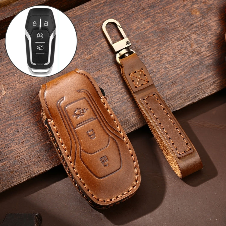 Hallmo Car Cowhide Leather Key Protective Cover Key Case for Ford Focus  A Style