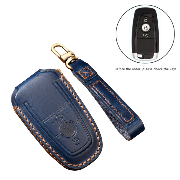 Hallmo Car Cowhide Leather Key Protective Cover Key Case for Ford Focus B Style