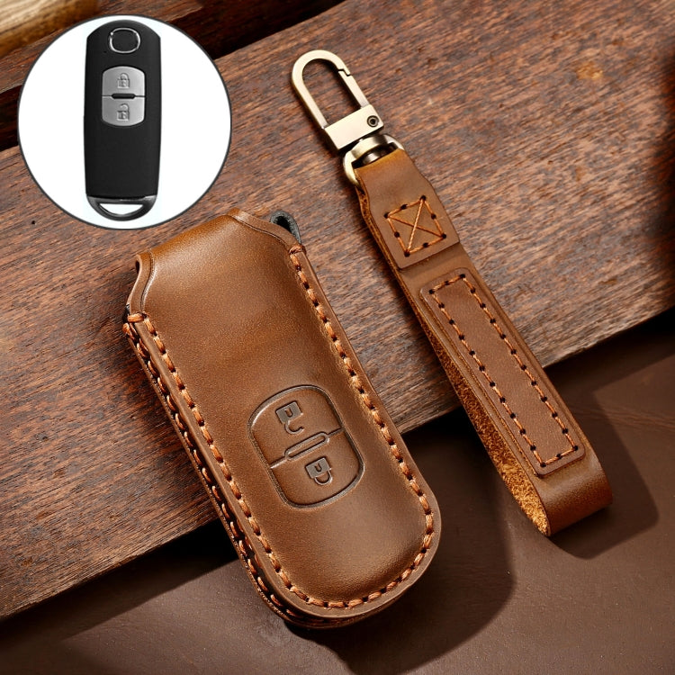 Hallmo Car Cowhide Leather Key Protective Cover Key Case for Mazda Axela 2-button