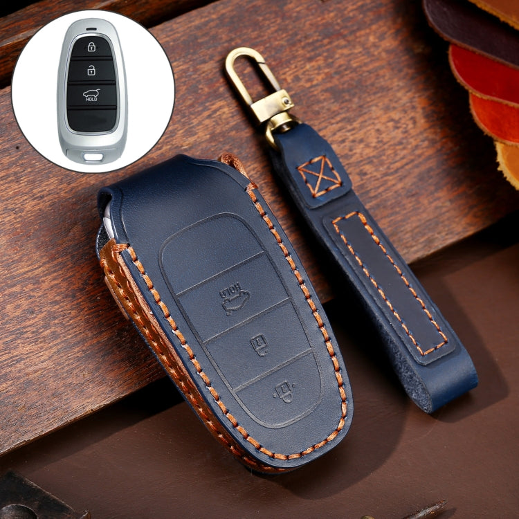 Hallmo Car Cowhide Leather Key Protective Cover Key Case for Hyundai 3-button