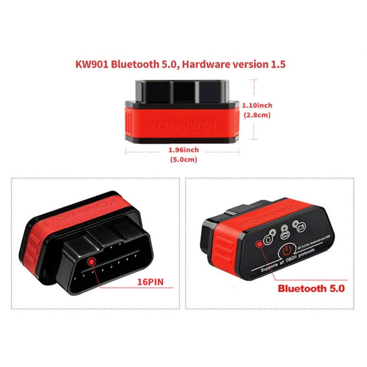 KONNWEI KW901 Android Phone OBD2 Car Bluetooth 5.0 Diagnostic Scan Tools
