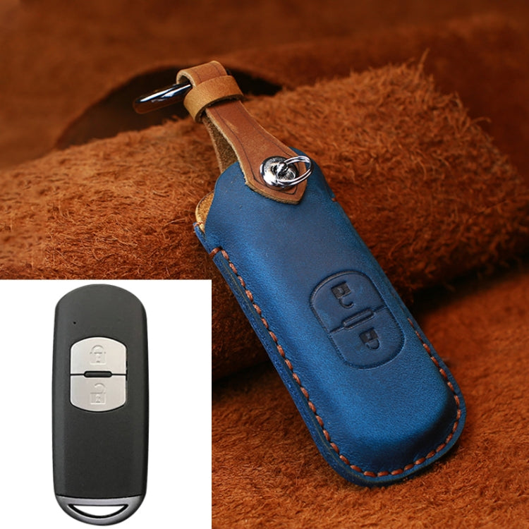 For Mazda Old Style Hallmo Car Cowhide Leather Key Protective Cover Key Case, Two Keys Version