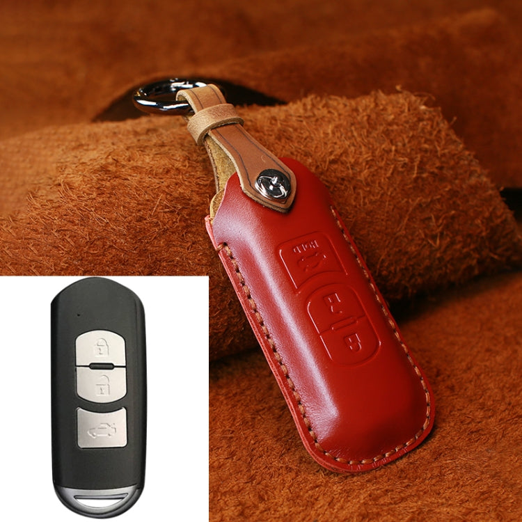 For Mazda Old Style Hallmo Car Cowhide Leather Key Protective Cover Key Case, Three Keys Version