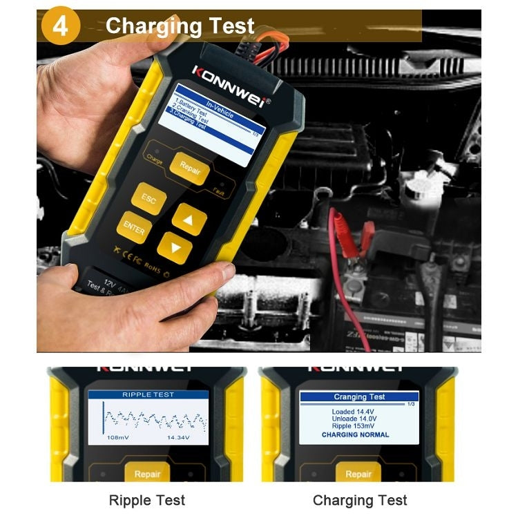 KONNWEI KW510 3 in 1 Car Battery Tester / Charger / Repairer, Support 8 Languages