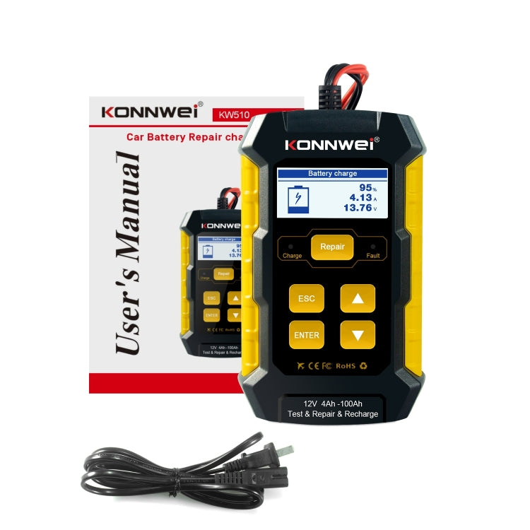 KONNWEI KW510 3 in 1 Car Battery Tester / Charger / Repairer, Support 8 Languages