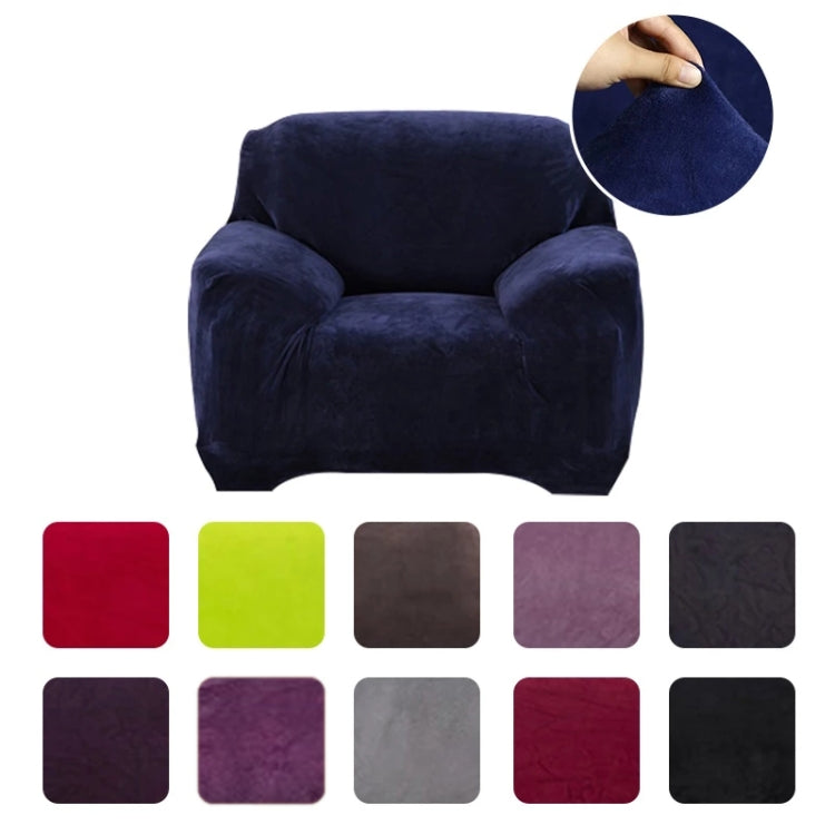 Single Seat Solid Color Plush Elastic Full Coverage Non-slip Sofa Cover