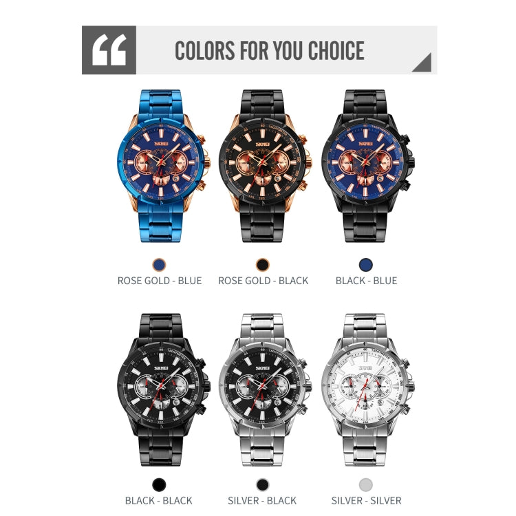 SKMEI 9241 Men Calendar Stopwatch Stainless Steel Strap Quartz Watch