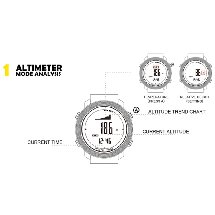 NORTH EDGE Multi-function Waterproof Outdoor Sports Electronic Smart Watch, Support Humidity Measurement / Weather Forecast / Speed Measurement