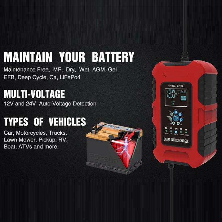 FOXSUR 10A 12V 7-segment Motorcycle / Car Smart Battery Charger