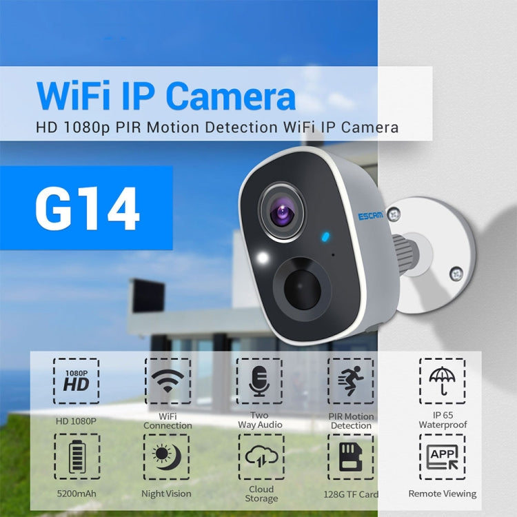 ESCAM G14 Rechargeable 1080P Full HD AI Recognition Infrared Night Vision WiFi Camera